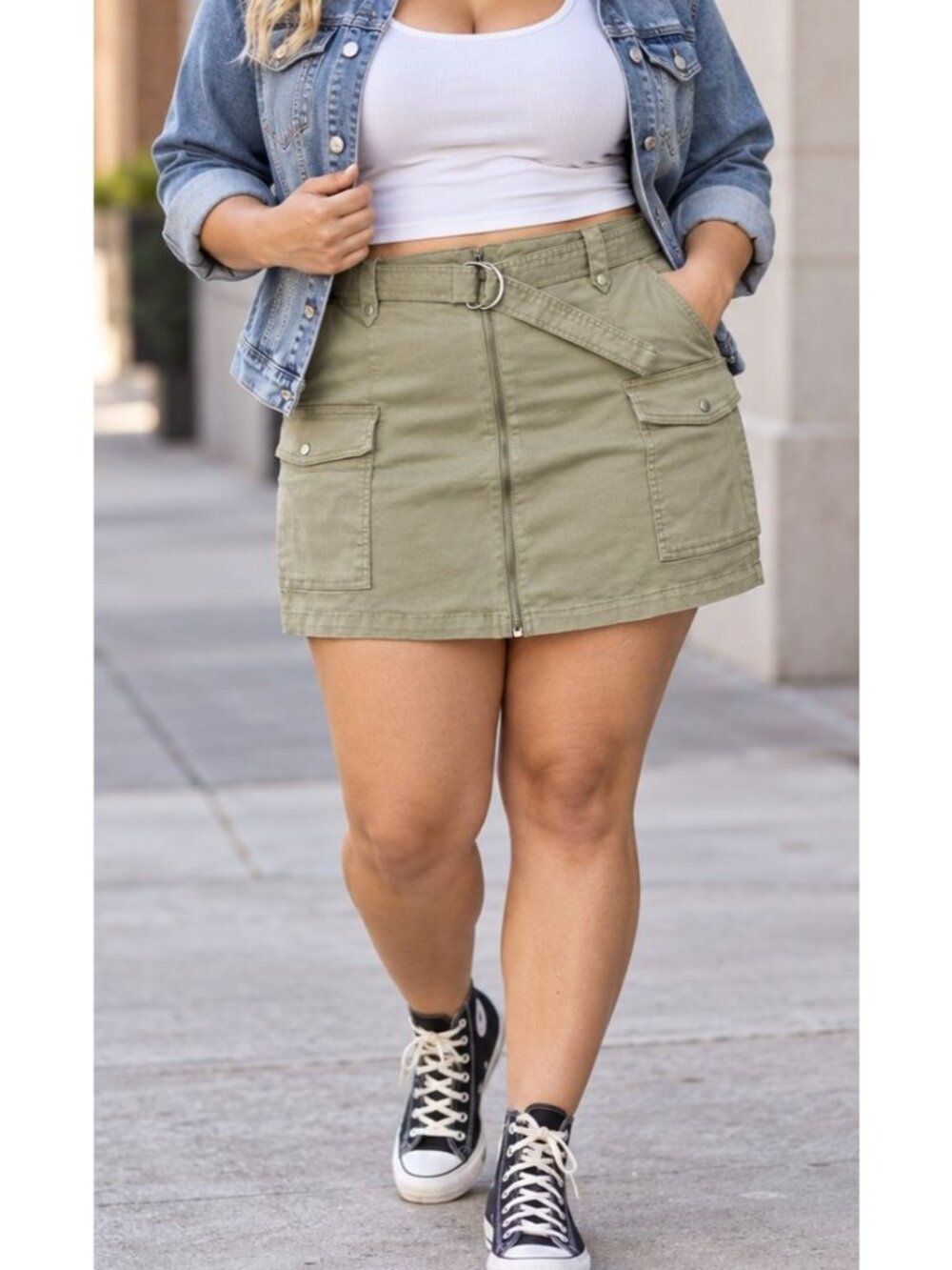 SO D-Ring Belted Army Green Cargo Mini Skirt 2X  Y2k Retro Minimalist Streetwear
